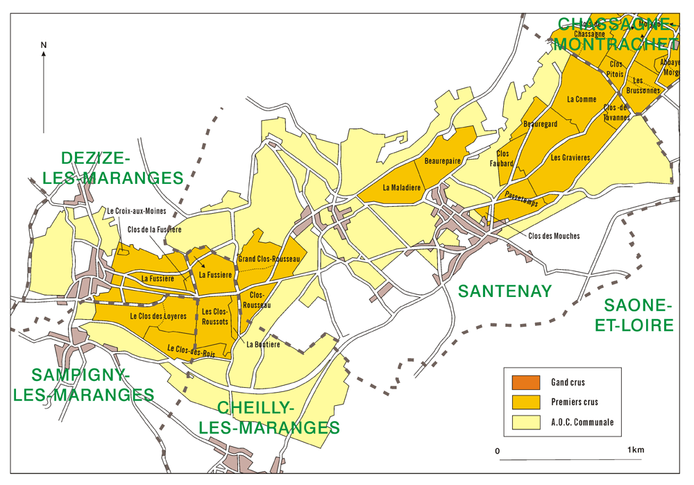 サントネー(Santenay)のクリマ地図